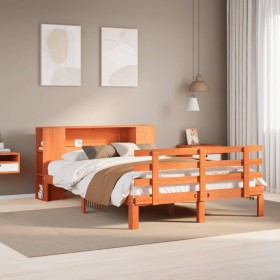 Cama con estantería sin colchón madera maciza marrón 150x200