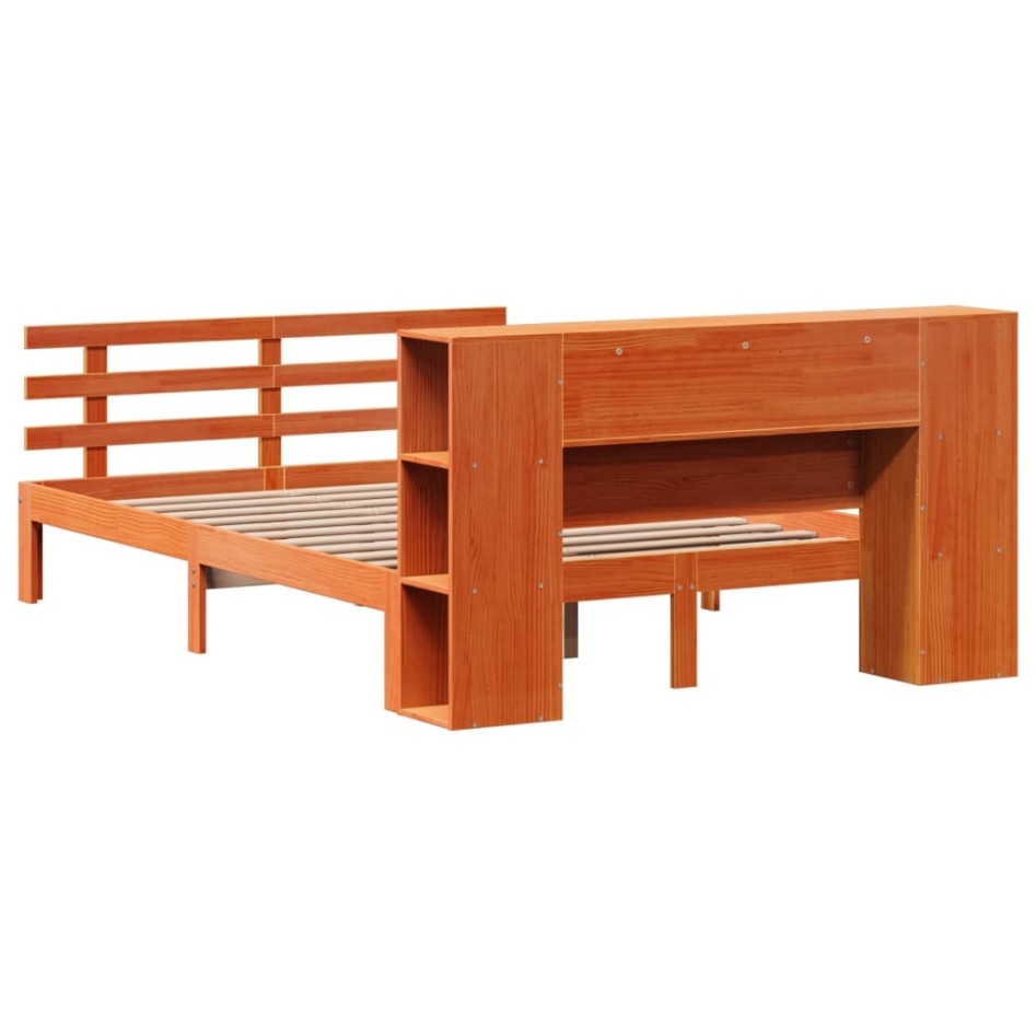 Cama con estantería sin colchón madera maciza marrón 150x200