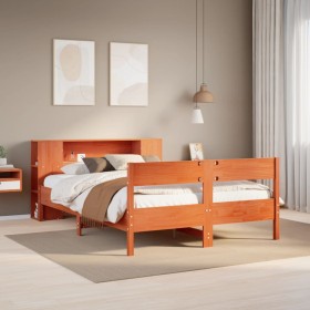 Cama con estantería sin colchón madera maciza marrón 150x200