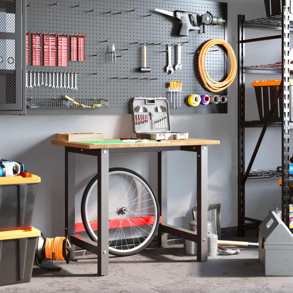 Banco de trabajo rectangular madera maciza roble 100x60x81,5