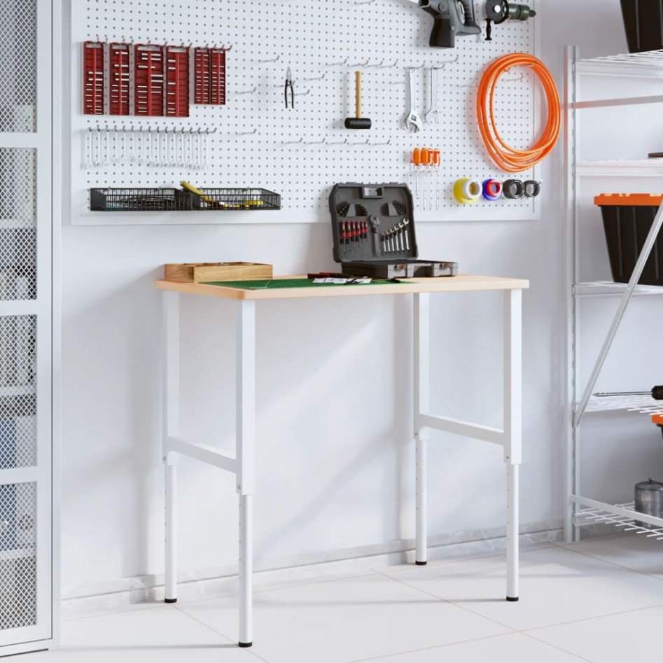 Banco de trabajo rectangular madera maciza 100x60x(71,5-98)