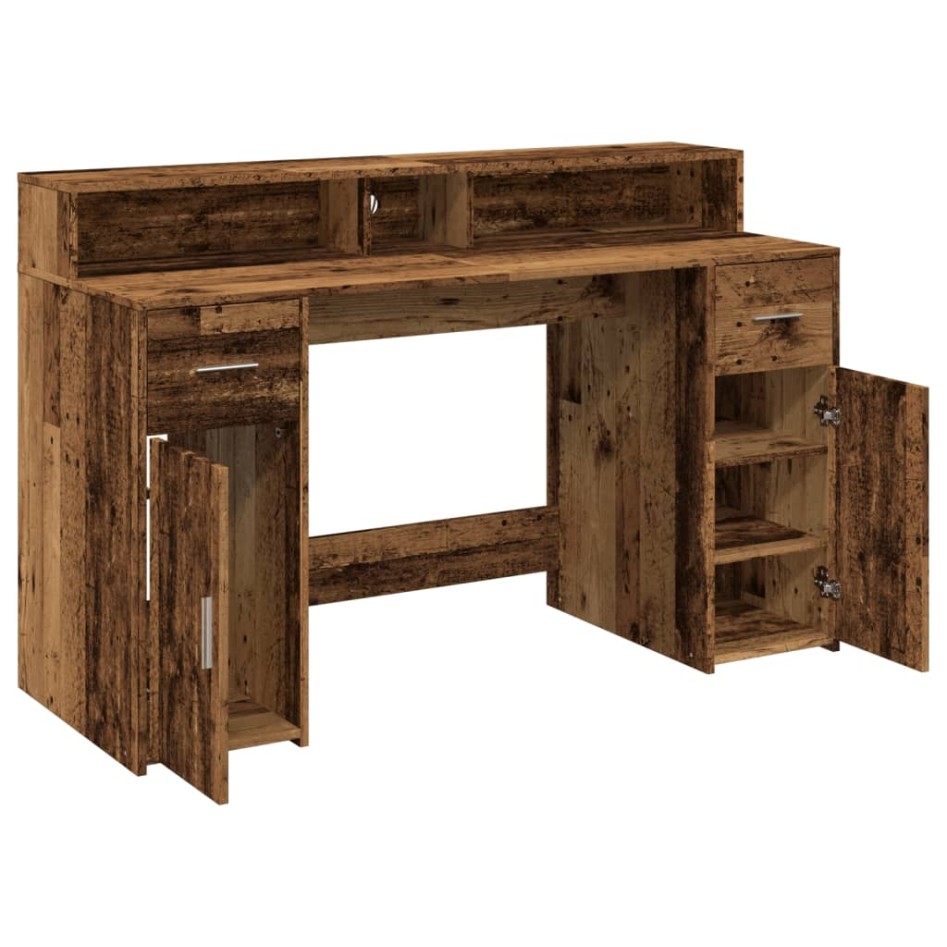 Escritorio con LED madera ingeniería envejecida 140x55x91