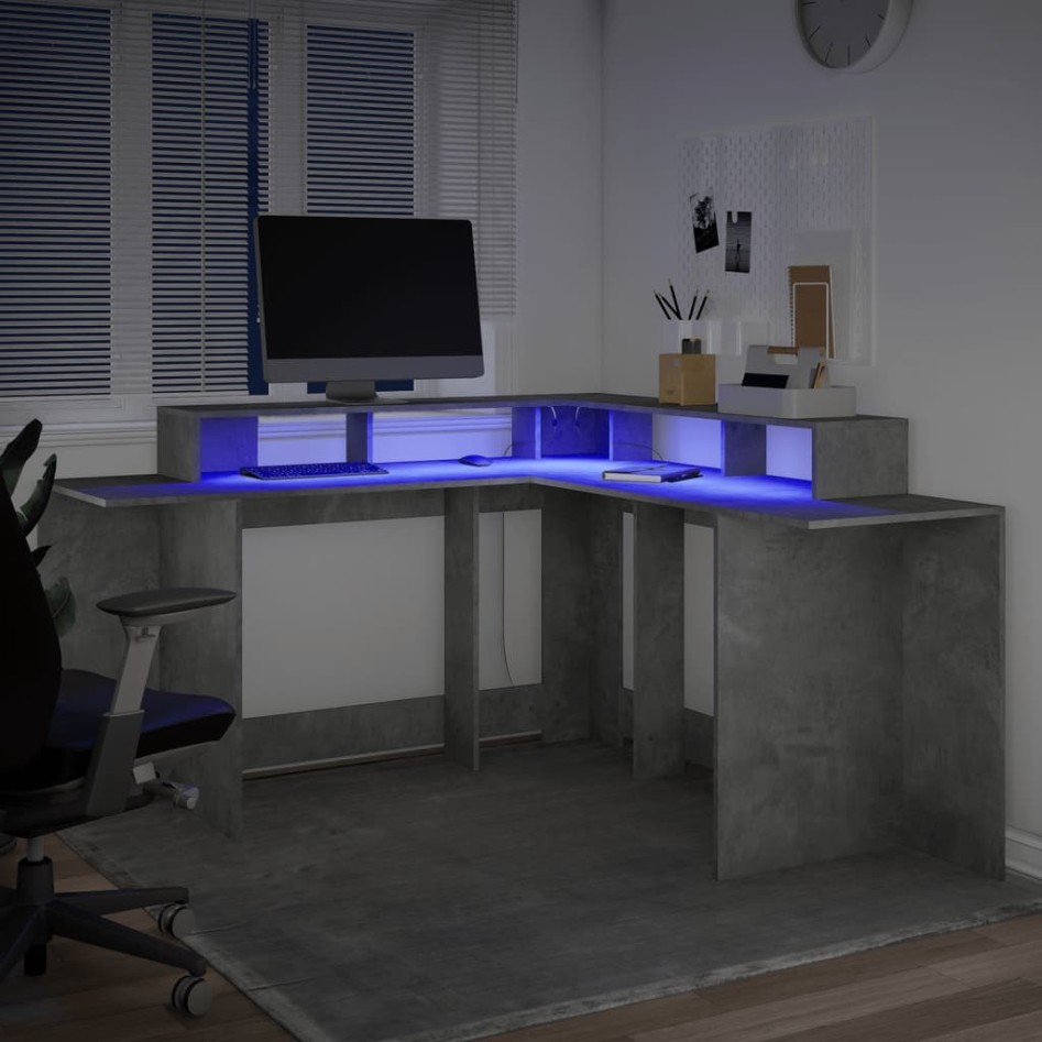 Escritorio con LED madera ingeniería gris hormigón