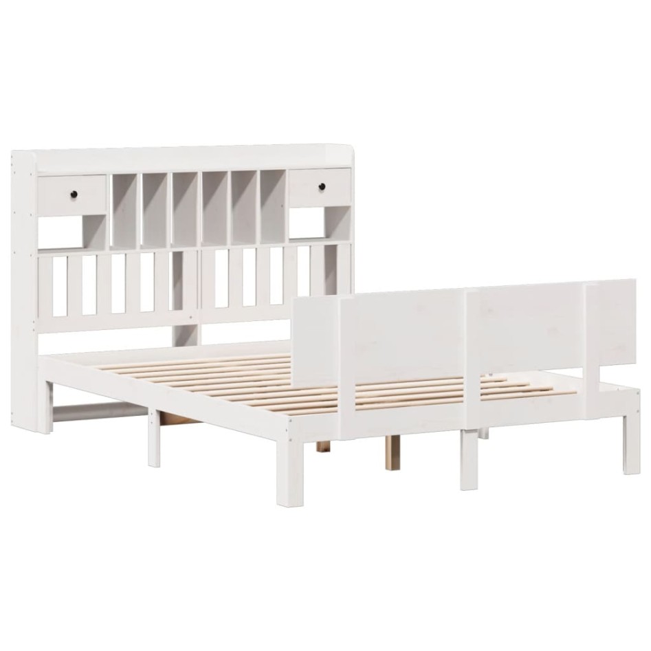 Cama con estantería sin colchón madera maciza blanca 150x200