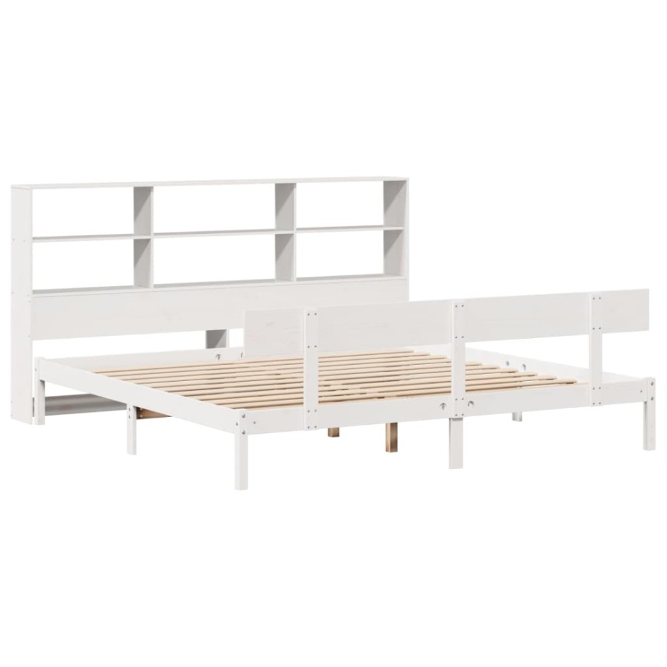 Cama con estantería sin colchón madera maciza blanca 200x200