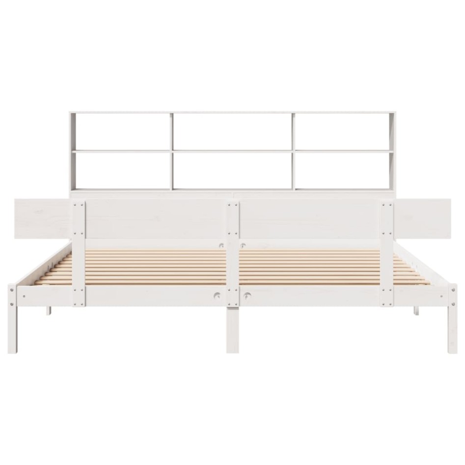 Cama con estantería sin colchón madera maciza blanca 200x200