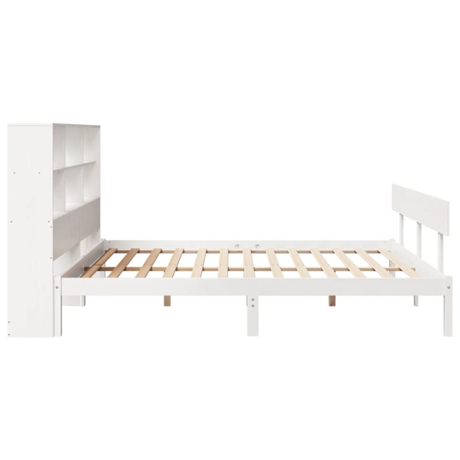 Cama con estantería sin colchón madera maciza blanca 200x200