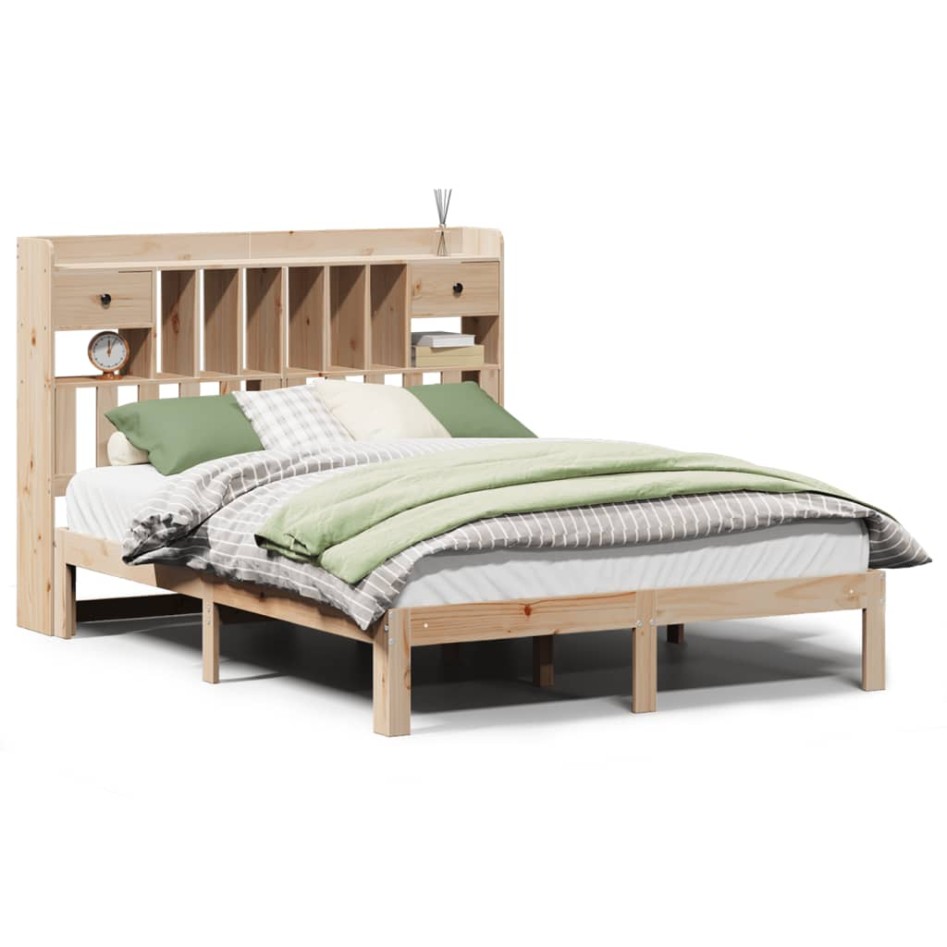 Cama con estantería sin colchón madera maciza de pino