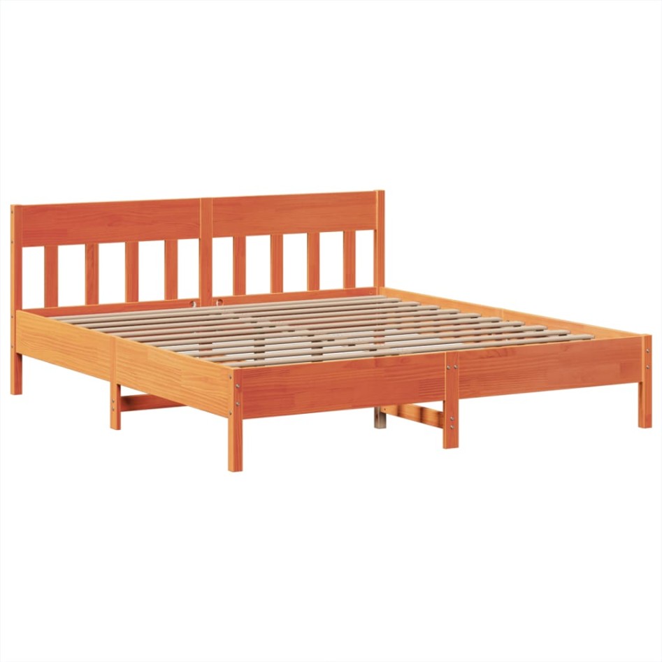 Cama sin colchón madera maciza de pino marrón cera 180x200