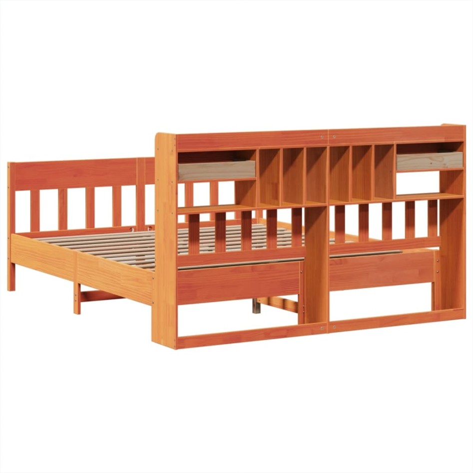 Cama sin colchón madera maciza de pino marrón cera 180x200