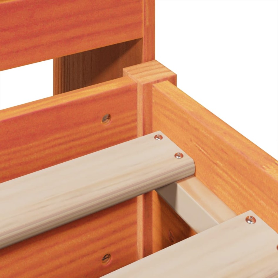 Cama sin colchón madera maciza de pino marrón cera 180x200