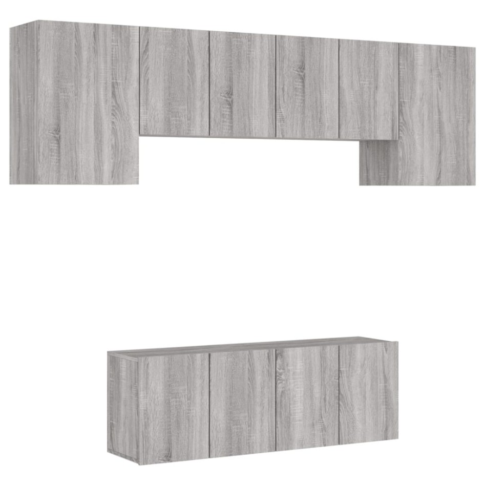 Muebles de TV de pared 6 pzas madera de ingeniería gris