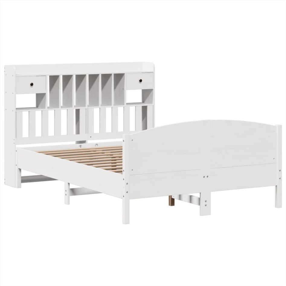 Cama con estantería sin colchón madera maciza blanca 150x200