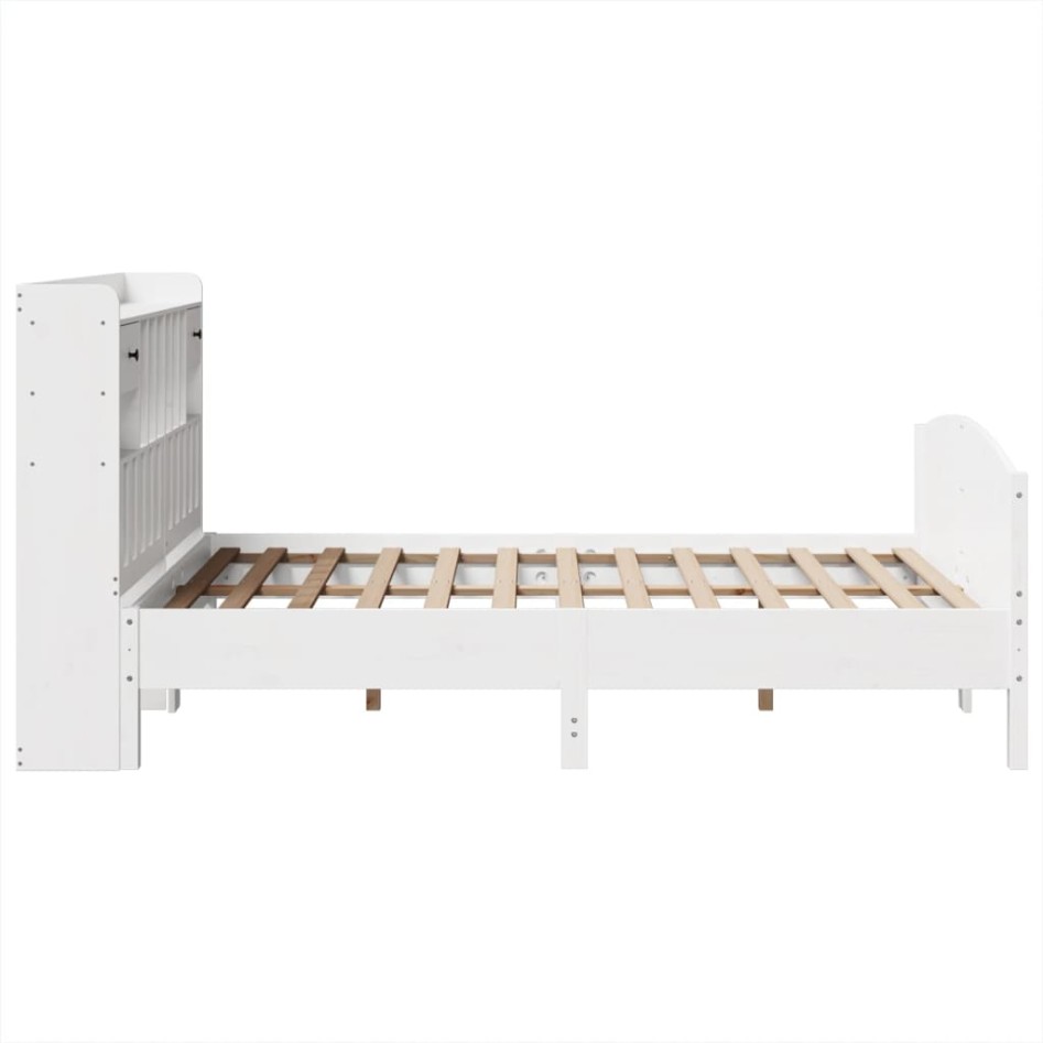 Cama con estantería sin colchón madera maciza blanca 150x200