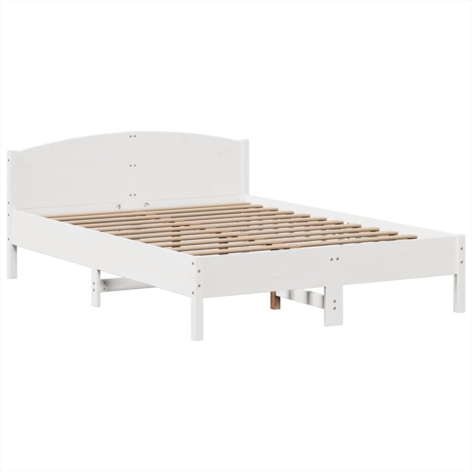 Cama con estantería sin colchón madera maciza blanca 150x200
