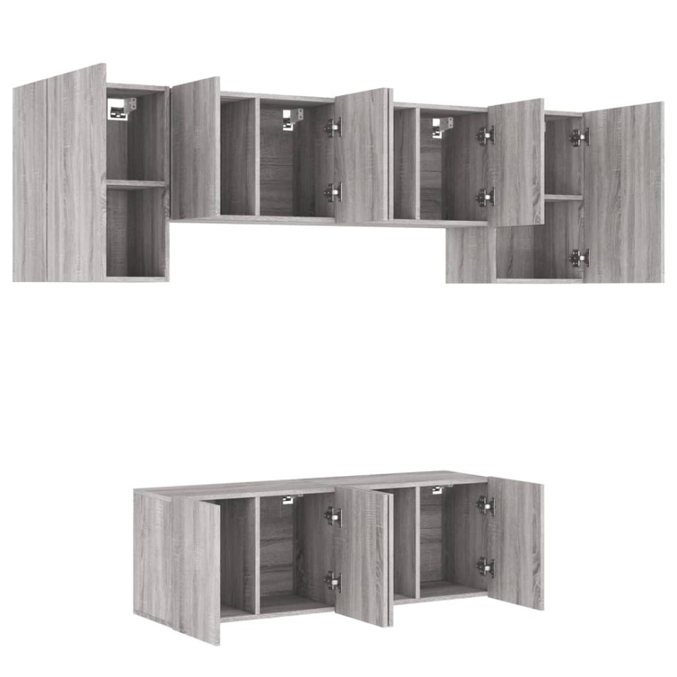 Muebles de TV de pared 6 pzas madera de ingeniería gris