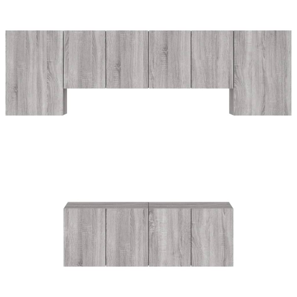 Muebles de TV de pared 6 pzas madera de ingeniería gris