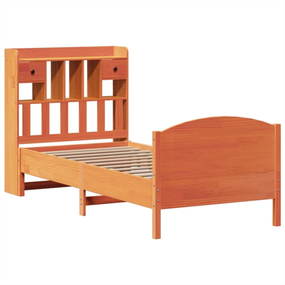 Cama con estantería sin colchón madera maciza marrón 100x200