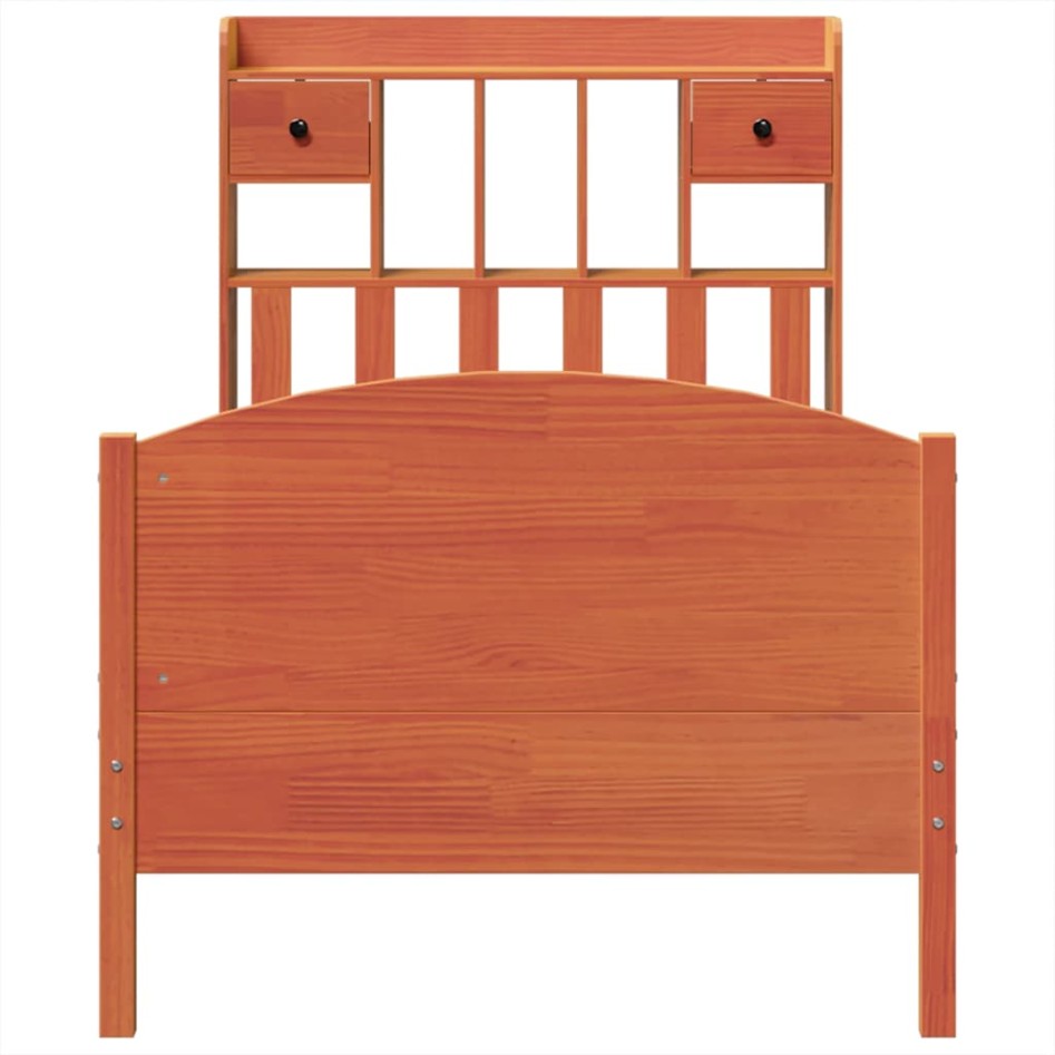Cama con estantería sin colchón madera maciza marrón 75x190