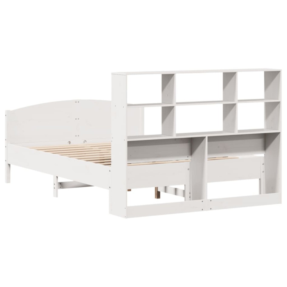 Cama con estantería sin colchón madera maciza blanca 160x200