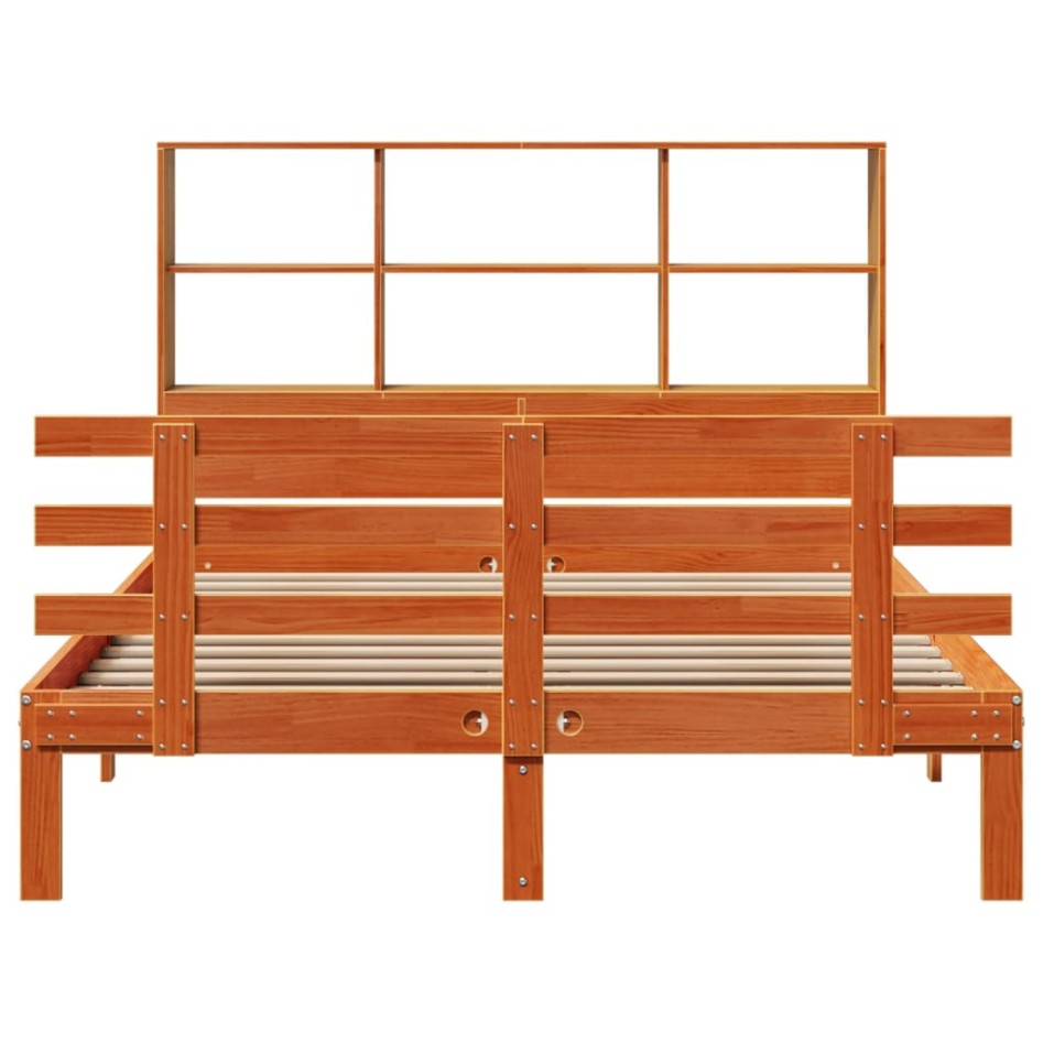 Cama con estantería sin colchón madera maciza marrón 140x190
