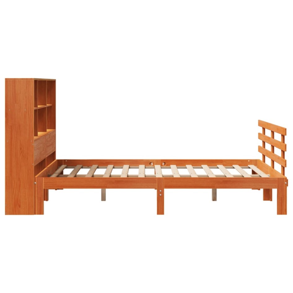 Cama con estantería sin colchón madera maciza marrón 140x190