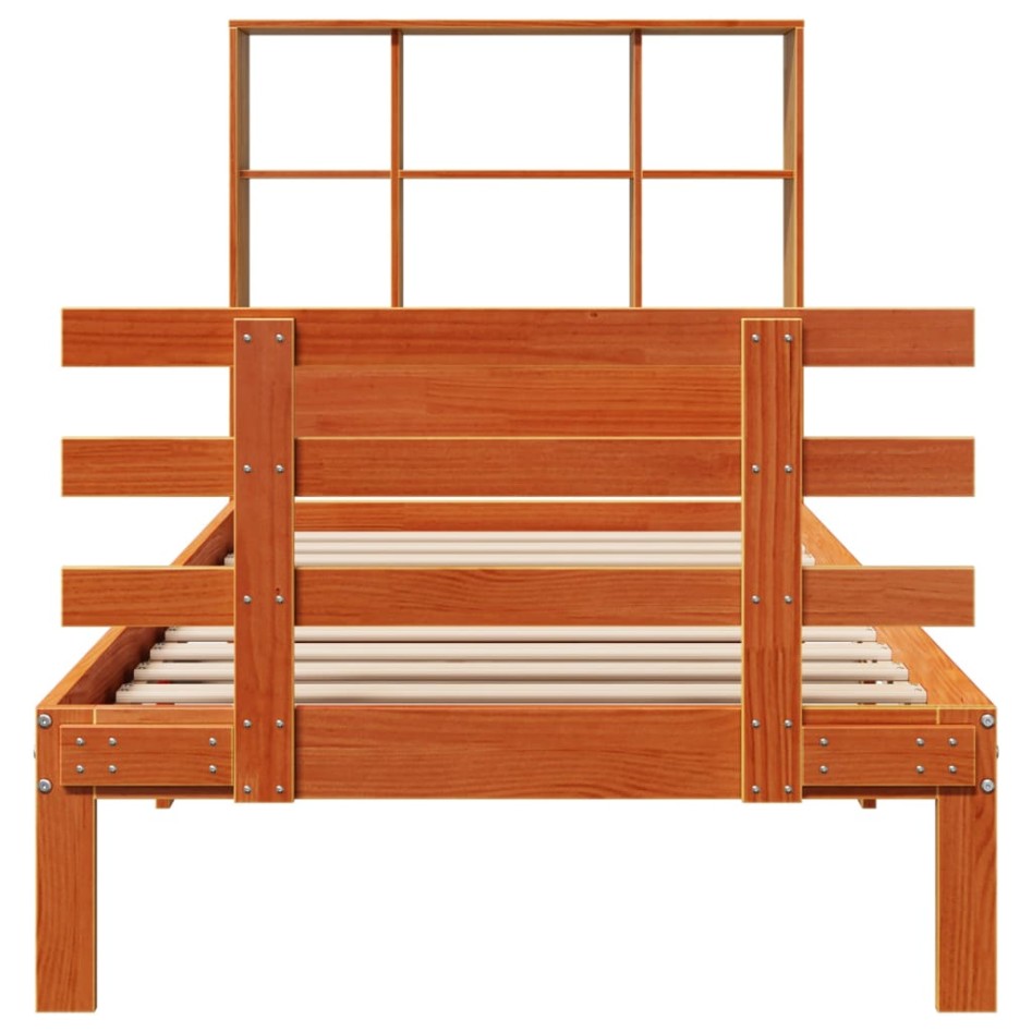 Cama con estantería sin colchón madera maciza marrón 100x200