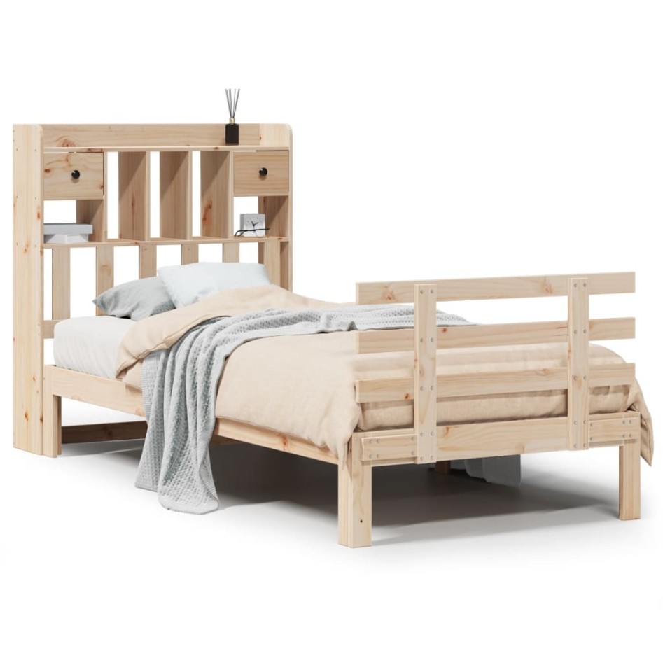 Cama con estantería sin colchón madera maciza de pino 90x200