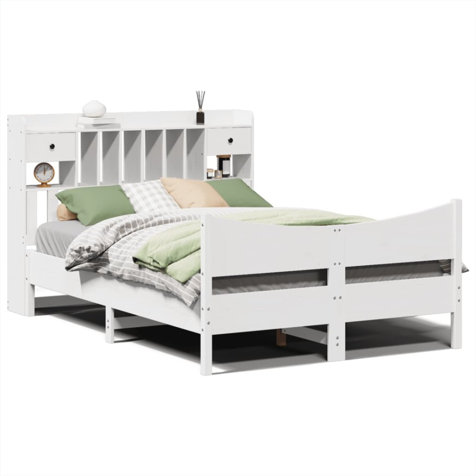 Estructura de cama sin colchón madera de pino blanca 150x200