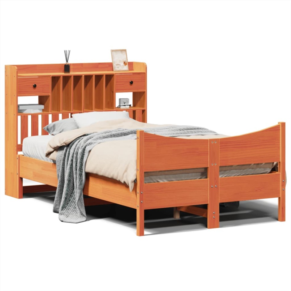 Estructura de cama sin colchón madera maciza marrón 135x190