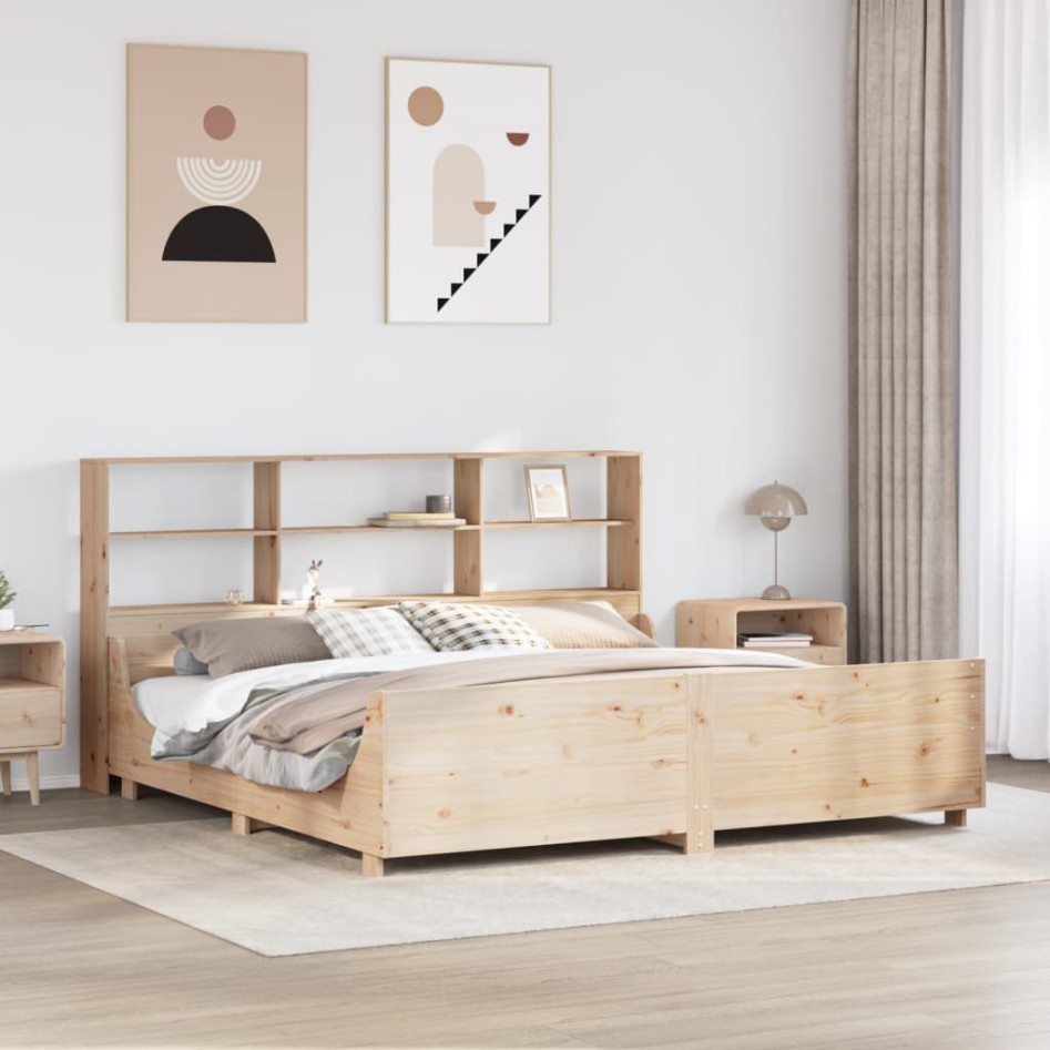 Cama con estantería sin colchón madera maciza 200x200