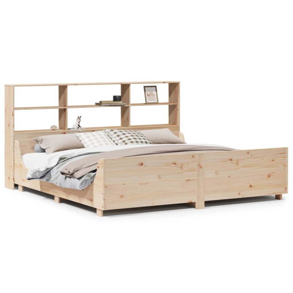 Cama con estantería sin colchón madera maciza 200x200