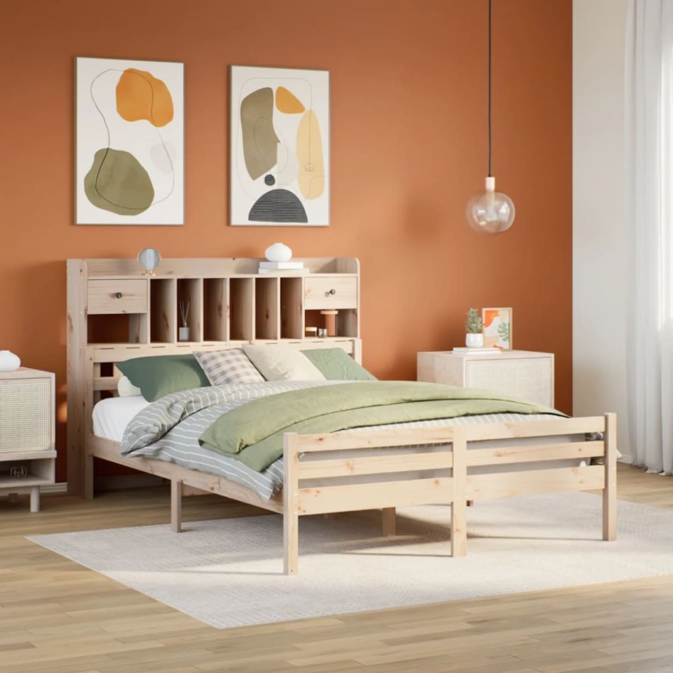 Cama con estantería sin colchón madera maciza de pino