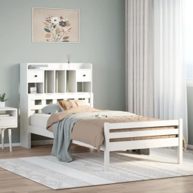 Cama con estantería sin colchón madera maciza blanca 100x200