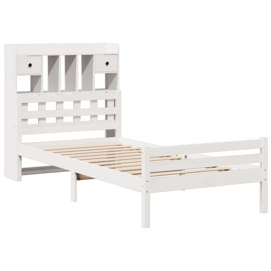Cama con estantería sin colchón madera maciza blanca 100x200