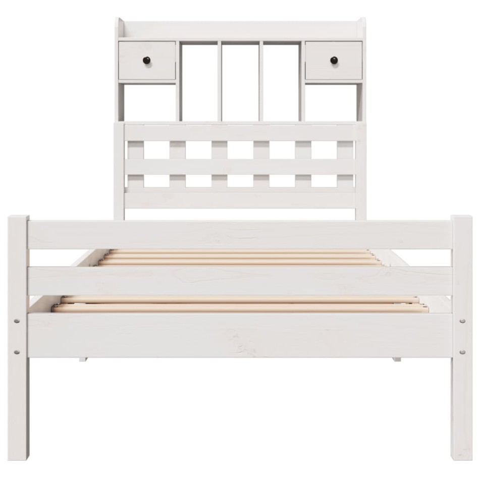 Cama con estantería sin colchón madera maciza blanca 100x200