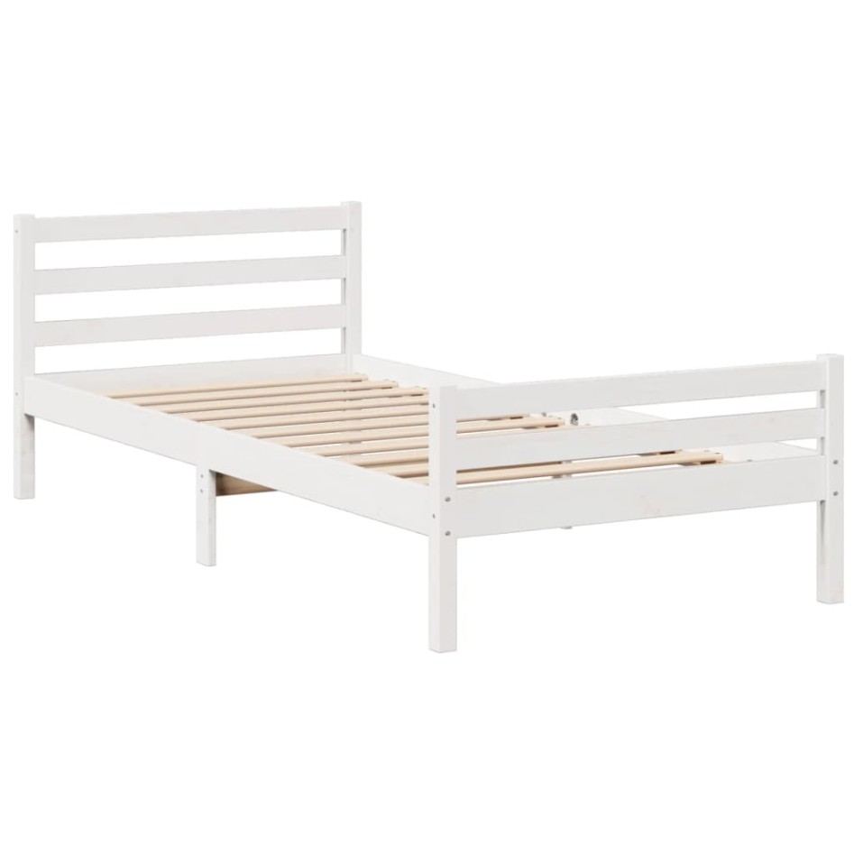 Cama con estantería sin colchón madera maciza blanca 100x200