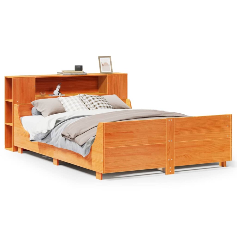 Cama sin colchón madera maciza de pino marrón cera 160x200
