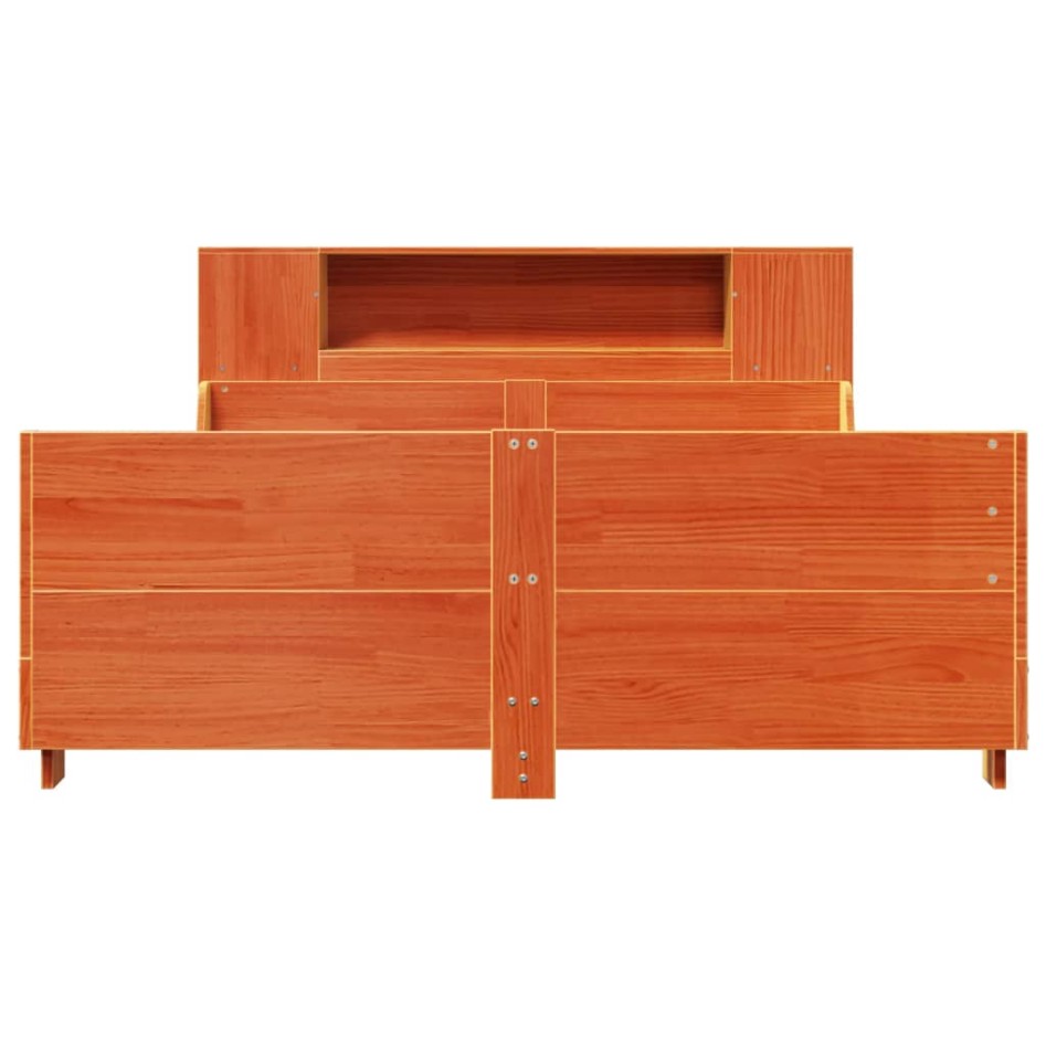 Cama sin colchón madera maciza de pino marrón cera 160x200
