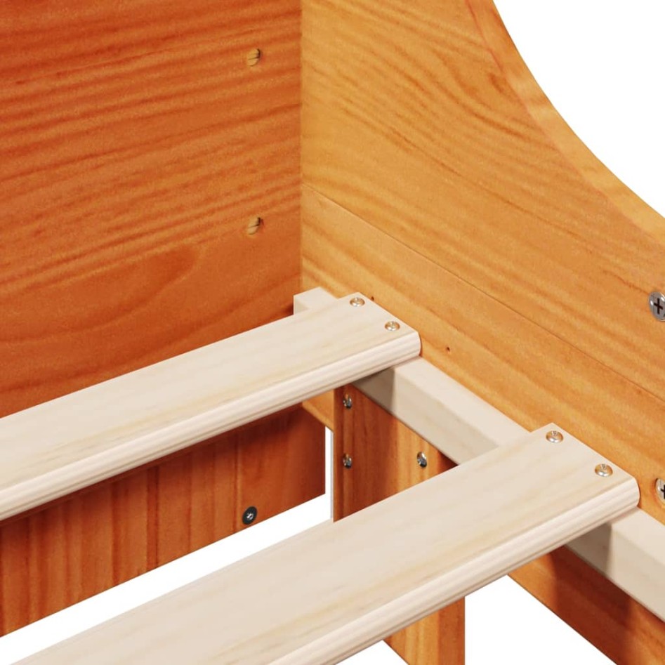 Cama sin colchón madera maciza de pino marrón cera 160x200