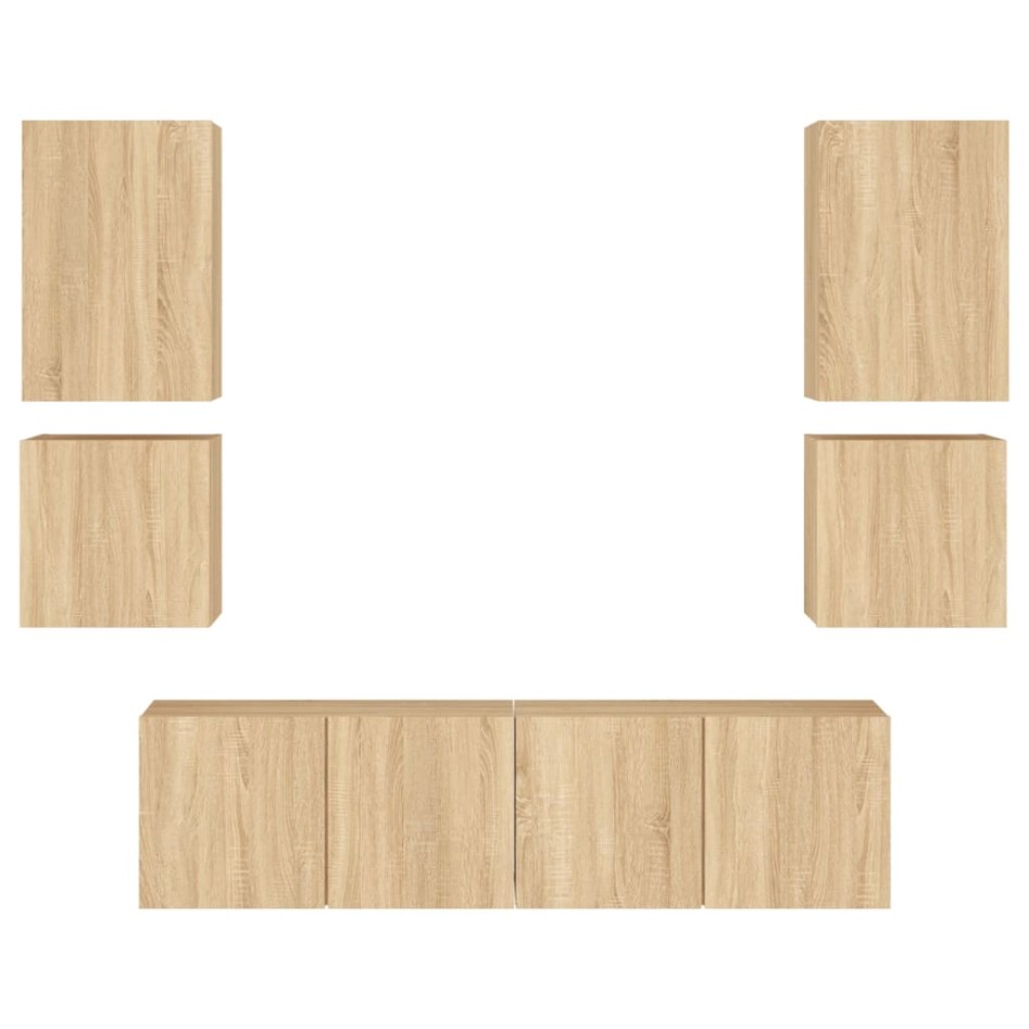 Muebles de TV de pared 6 pzas madera de ingeniería roble