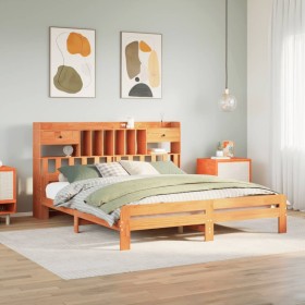 Cama con estantería sin colchón madera maciza marrón