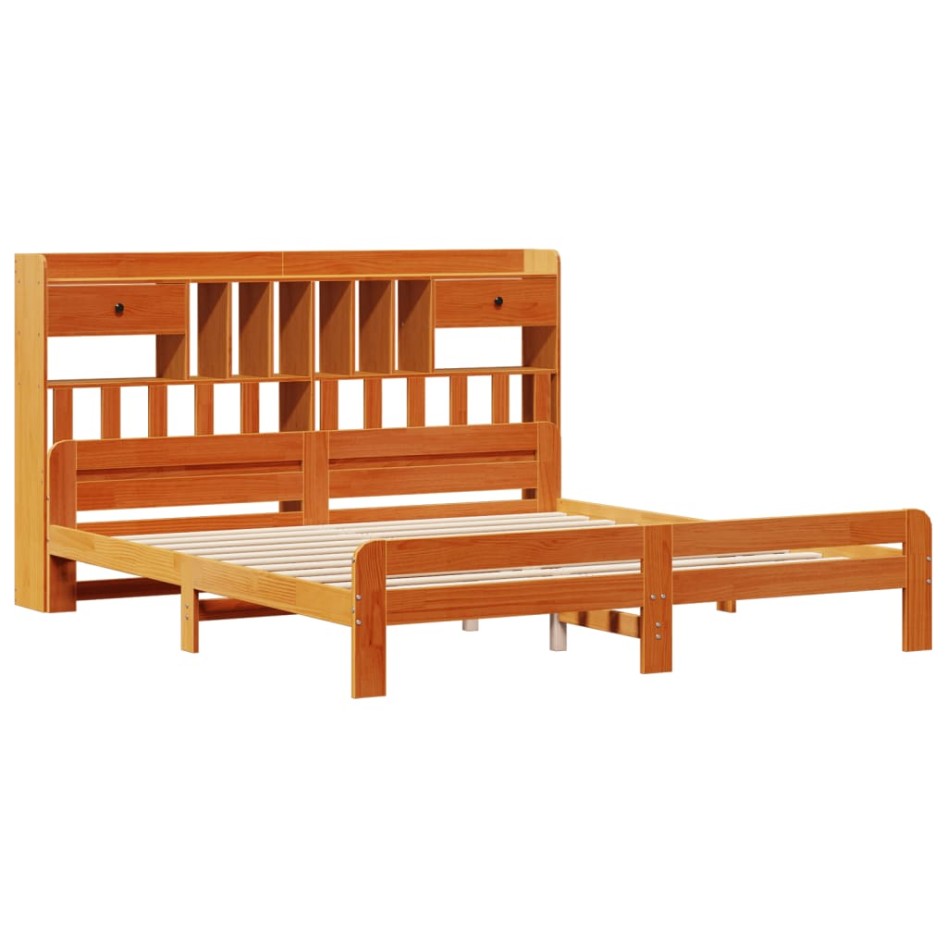 Cama con estantería sin colchón madera maciza marrón