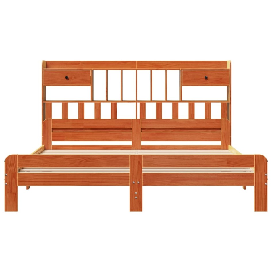 Cama con estantería sin colchón madera maciza marrón