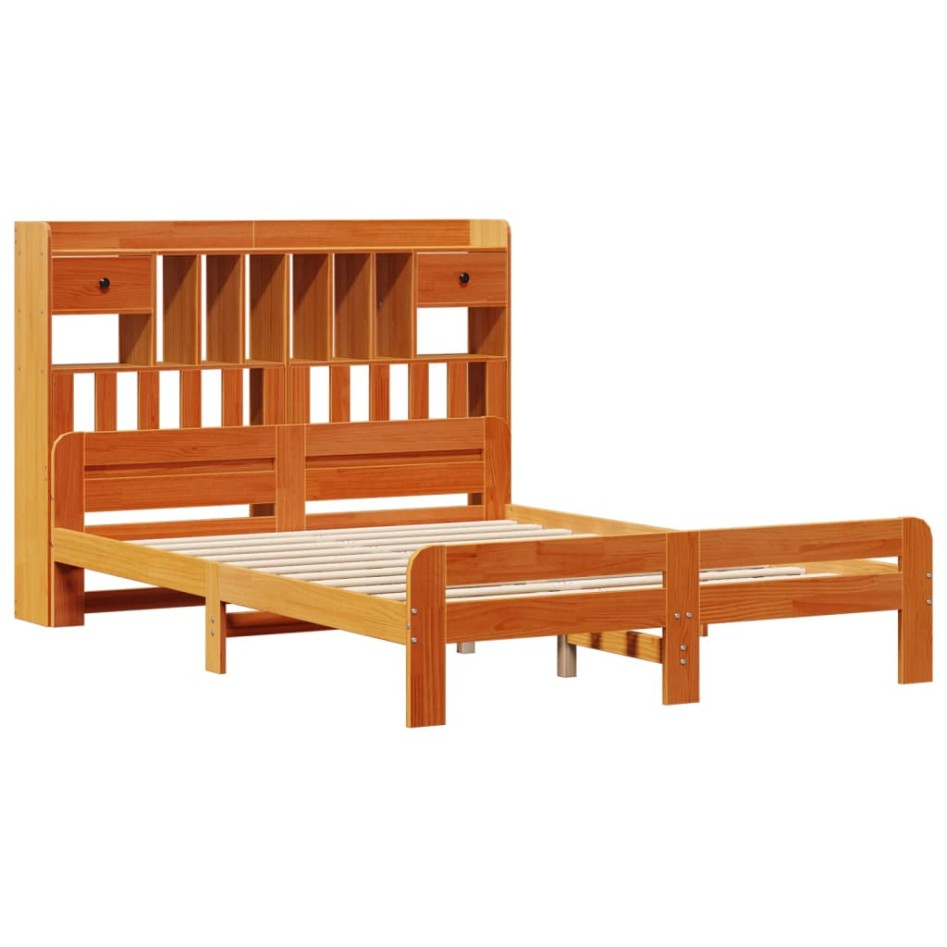Cama con estantería sin colchón madera maciza marrón 140x190