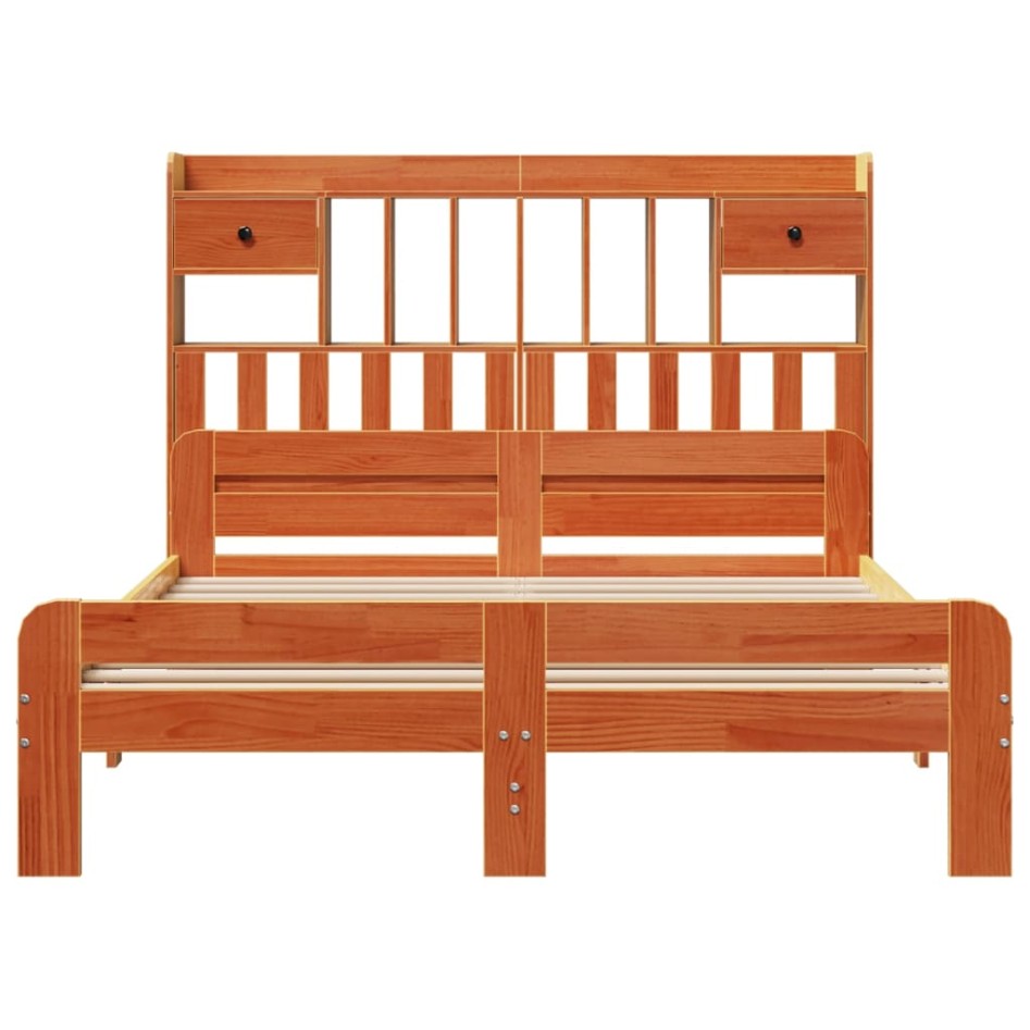 Cama con estantería sin colchón madera maciza marrón 140x190