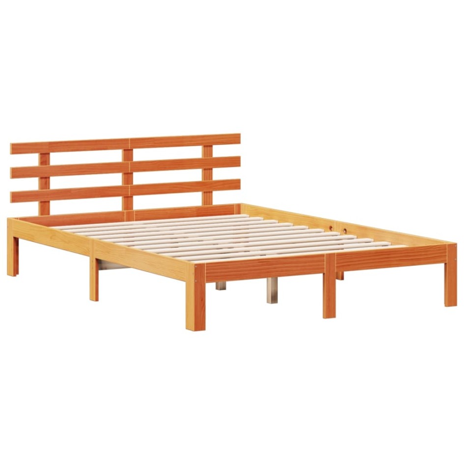 Cama con estantería sin colchón madera maciza marrón 160x200