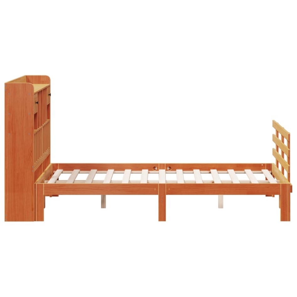 Cama con estantería sin colchón madera maciza marrón 140x200