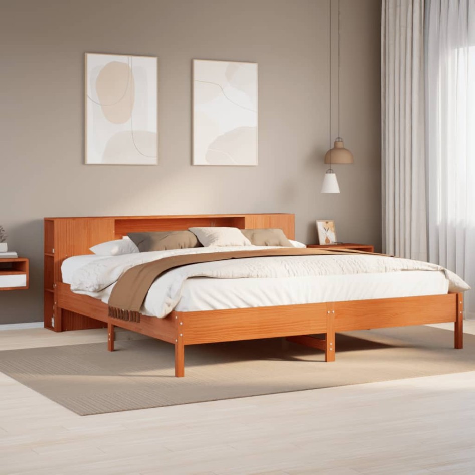 Cama con estantería sin colchón madera maciza marrón 200x200
