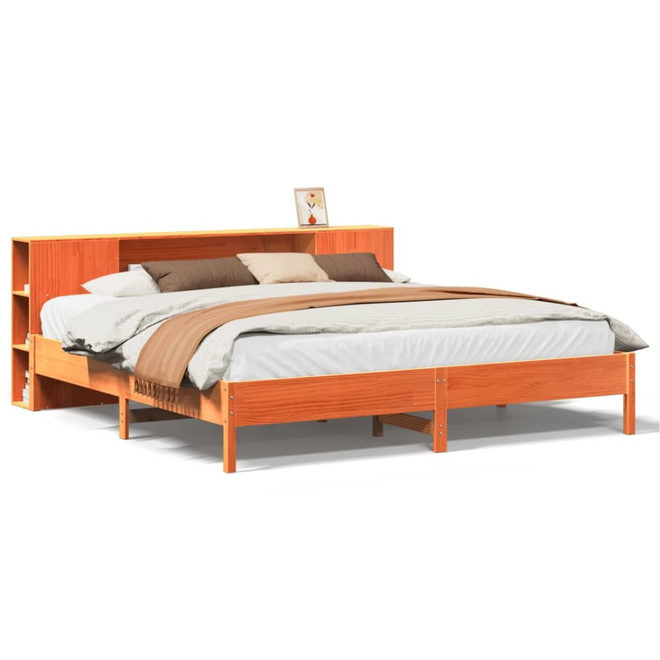 Cama con estantería sin colchón madera maciza marrón 200x200